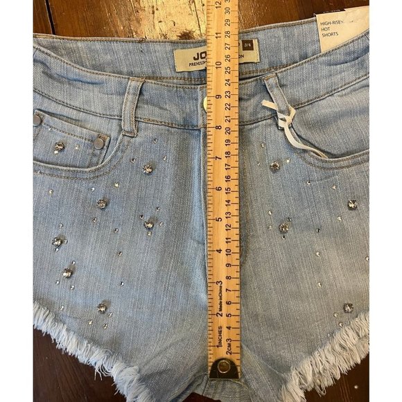 Jou Jou Premium Denim Women's Shorts Size 3/4 Light Wash, High Rise, Fringe Hem - Picture 8 of 9